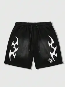 Men's Spray Code Shorts, Flame Print, Casual Loose-Fit, All Seasons, Comfortable and Trendy, Urban Style, Versatile and Stylish