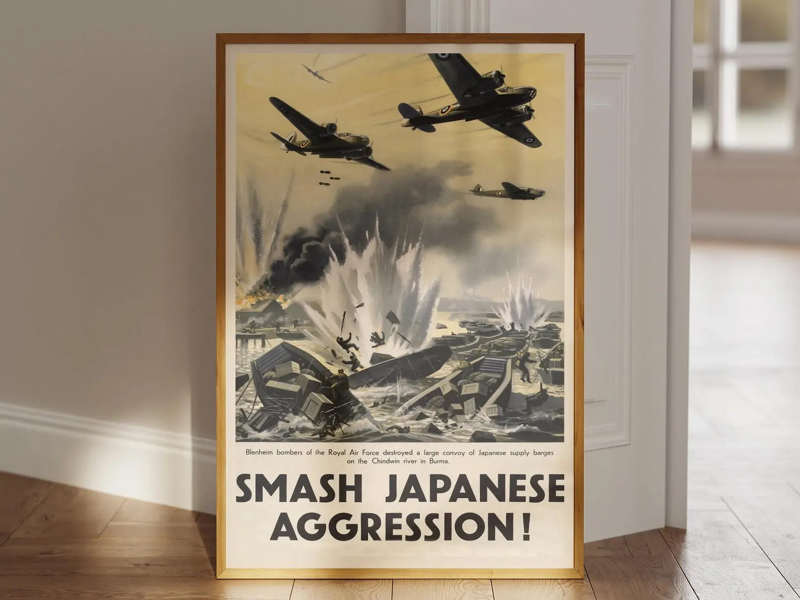 Vintage Wwii Propaganda Poster Smash Japanese Aggression Historical War Art Military Memorabilia Retro Home Decor Print
