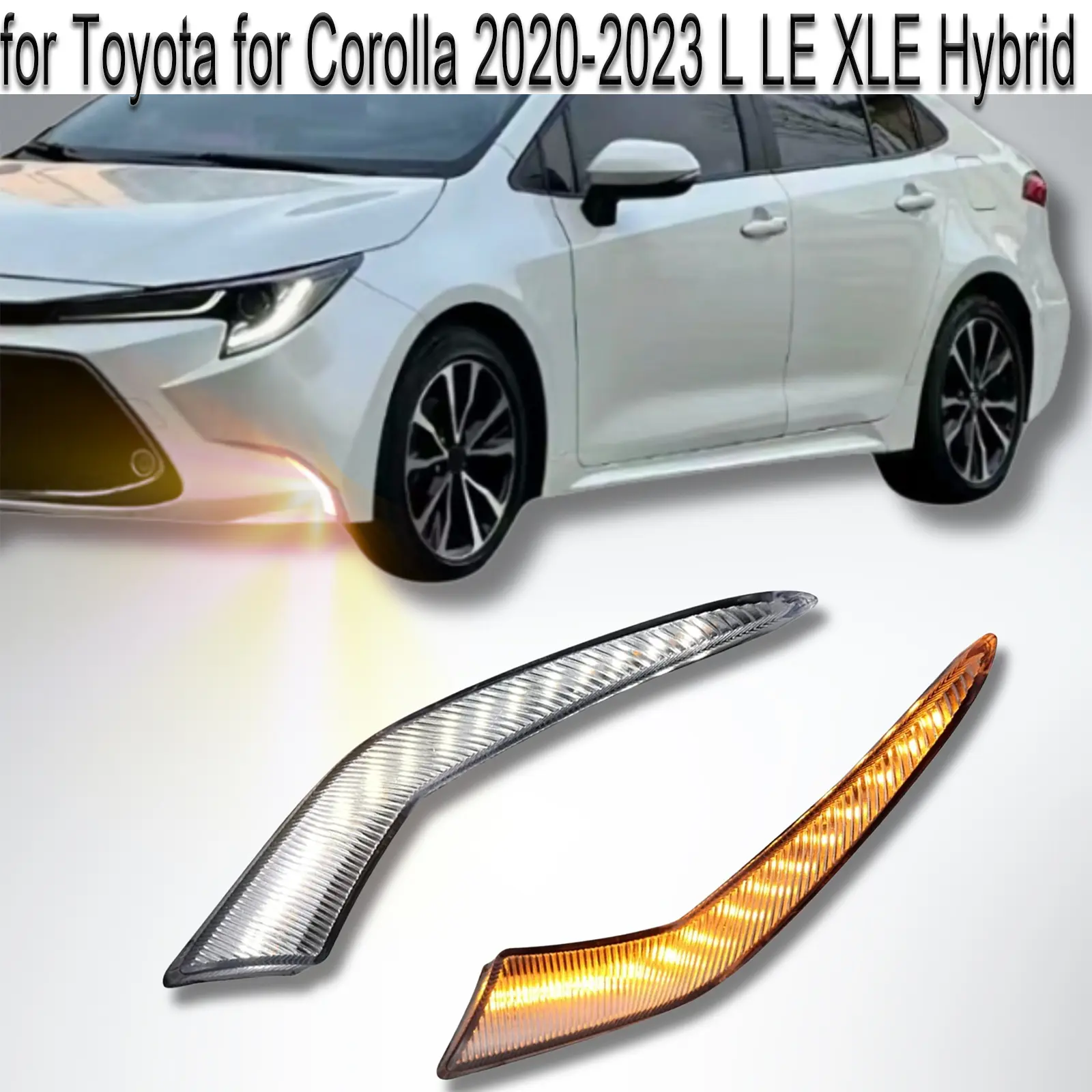 Automotive Front Bumper Light Covers - 2-Piece Replacement Car Accessories Compatible with Toyota Corolla 2020-2023 L, LE, XLE Hybrid Models