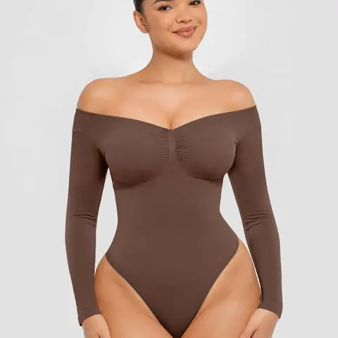 FeelinGirl #Live Long Stream Women's Long Sleeve Bodysuit for Tummy Control Seamless Body Suits Thong V Neck Going Out Tops Womenswear Springtok