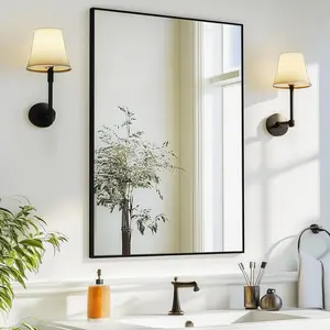 Black Mirror for Bathroom, Black Rectangle Mirror 24x36 inch, Bathroom Mirrors with  Metal Frame for Wall Decor, Living Room, Entryway, Bedroom.
