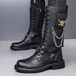 Autumn and Winter 2025 fashion, motorcycle boots, trendy boots, men's boots, American street style, height-increasing boots, men's shoes Boy Footwear Closed Bota Bathroom Pedal Black,Gift