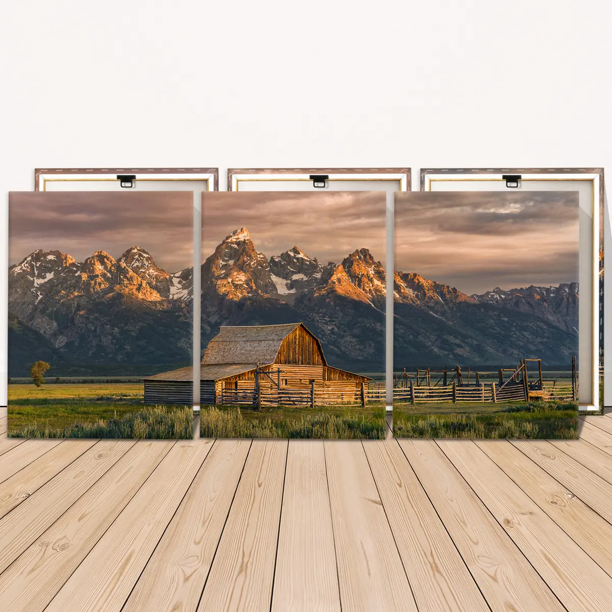 3 Counts Wooden Framed Canvas Painting, Rustic Mountain Farmhouse Landscape Images, Exquisite Poster, Perfect Living Room Decoration, Modern Art, Fashion Family Poster, Wall Art Decoration, Odorless, Artwork, Modern Home Decor