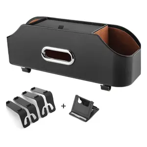 Multifunctional Car Headrest Storage Box - Rear Seat Organizer with Cup Holder, Tissue Box & Hooks, Travel Car Accessories for Kids & Adults