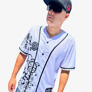 Tainowears Puerto Rico Baseball Jersey Símbolos Tainos button white jersey Vneck, short sleeve.