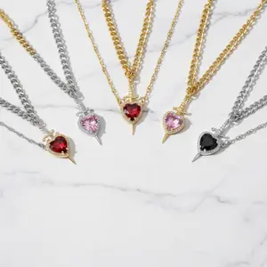 2-Piece "Heart and Sword"  Set, Unique Couple Jewelry with Heart  tiktokshopspringglowup Necklace
