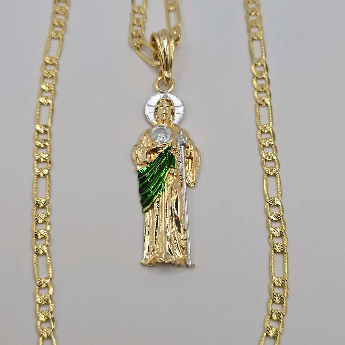 Saint jude/San Juditas figaro style chain gold-plated religious necklace's