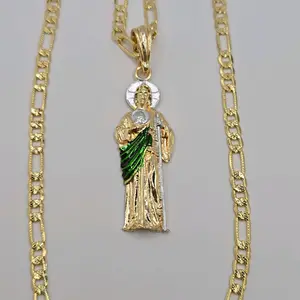 Saint jude/San Juditas figaro style chain gold-plated religious necklace's