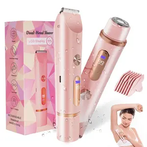 2 in 1 Electric Bikini Trimmer for Women,Digital Display Electric Shaver Hair Trimmer, Dual Head Trimmer, Ipx7 Waterproof Electric Razors Hair Remove Tools for Men and Women ,Legs, Face, Underarms