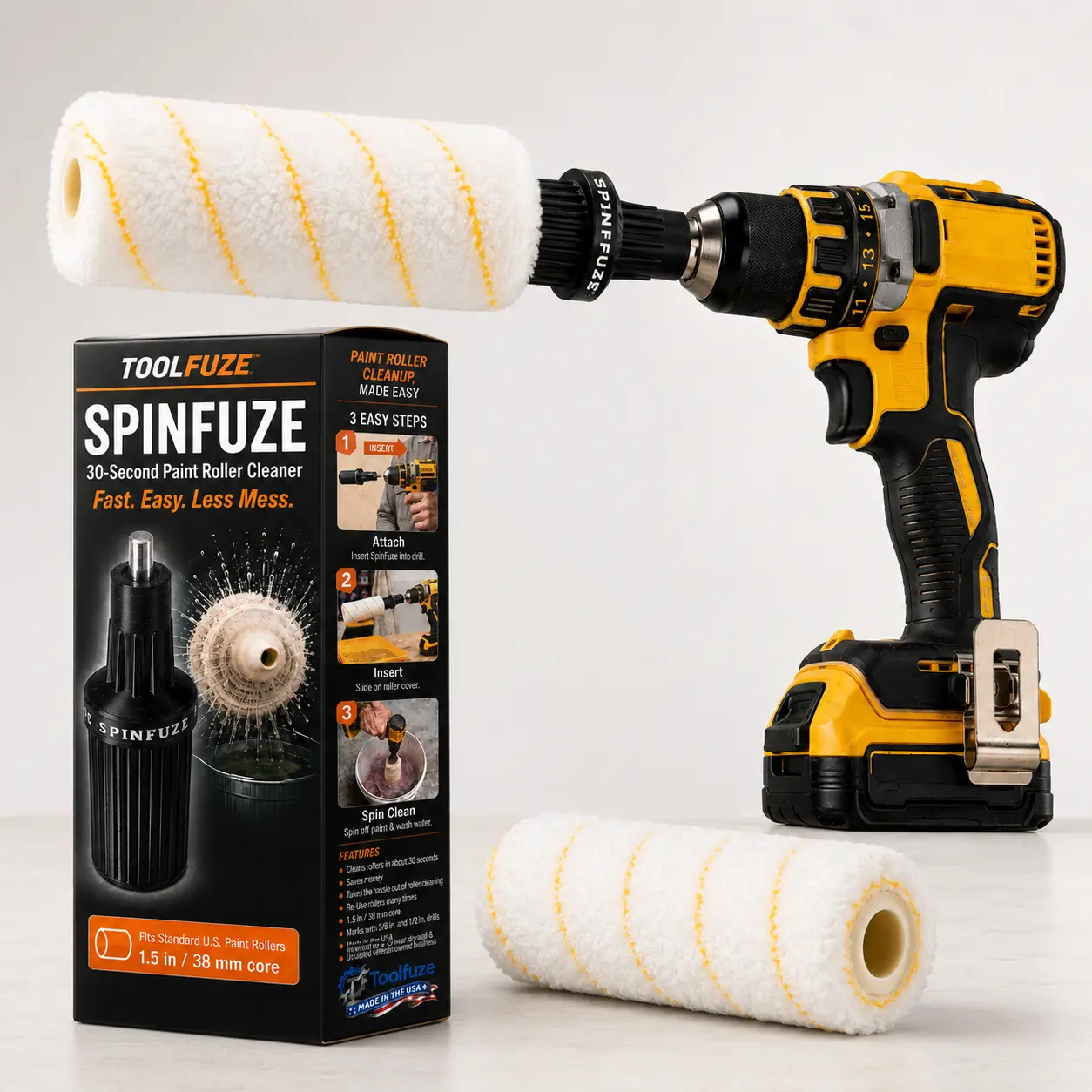 SpinFuze – Paint Roller Cleaner, Clean Rollers in 30 Seconds