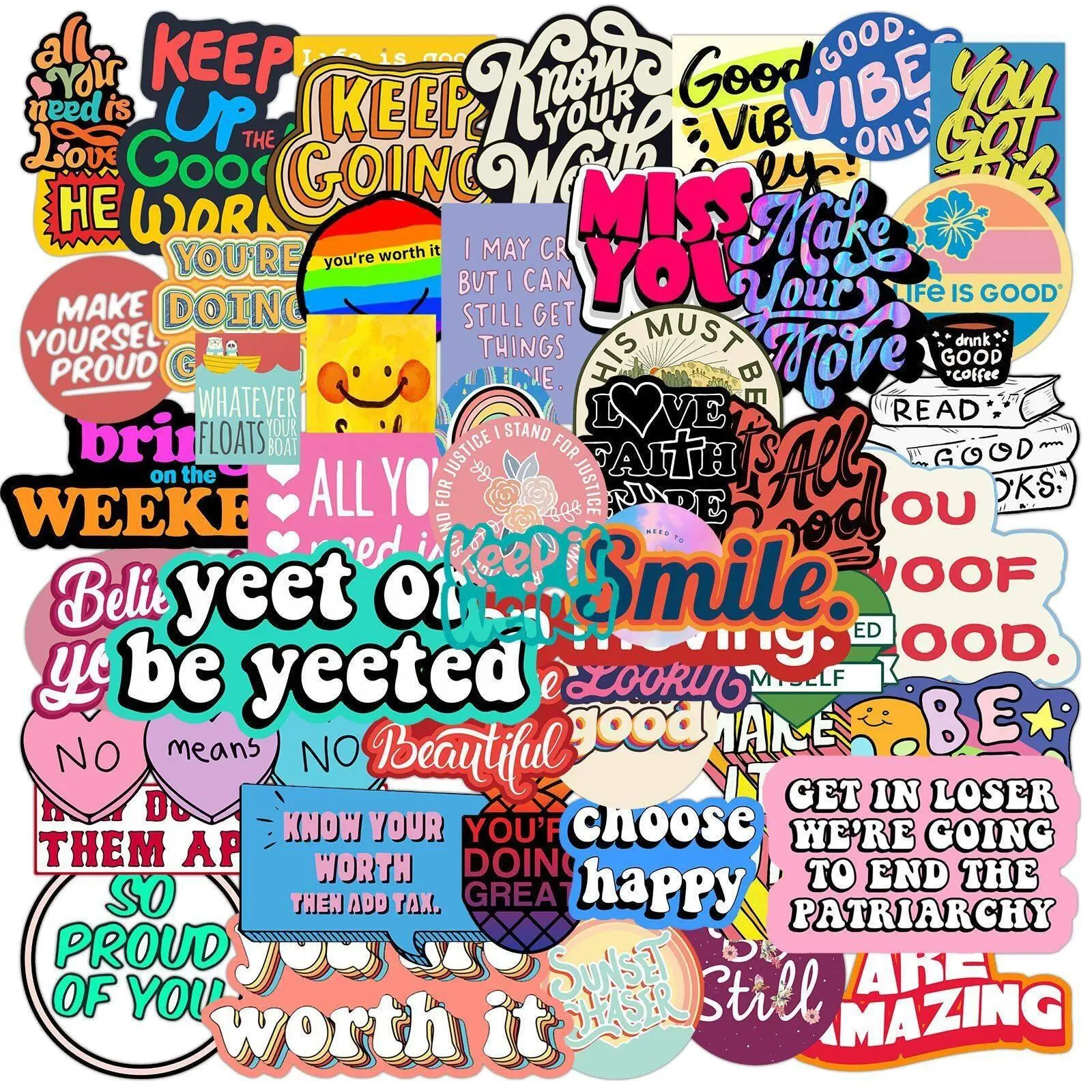 Motivational English Phrases Series Graffiti Sticker, 50pcs Scrapbooking & Journal Making Material Paper, DIY Decorative Sticker for Water Bottle & Ro