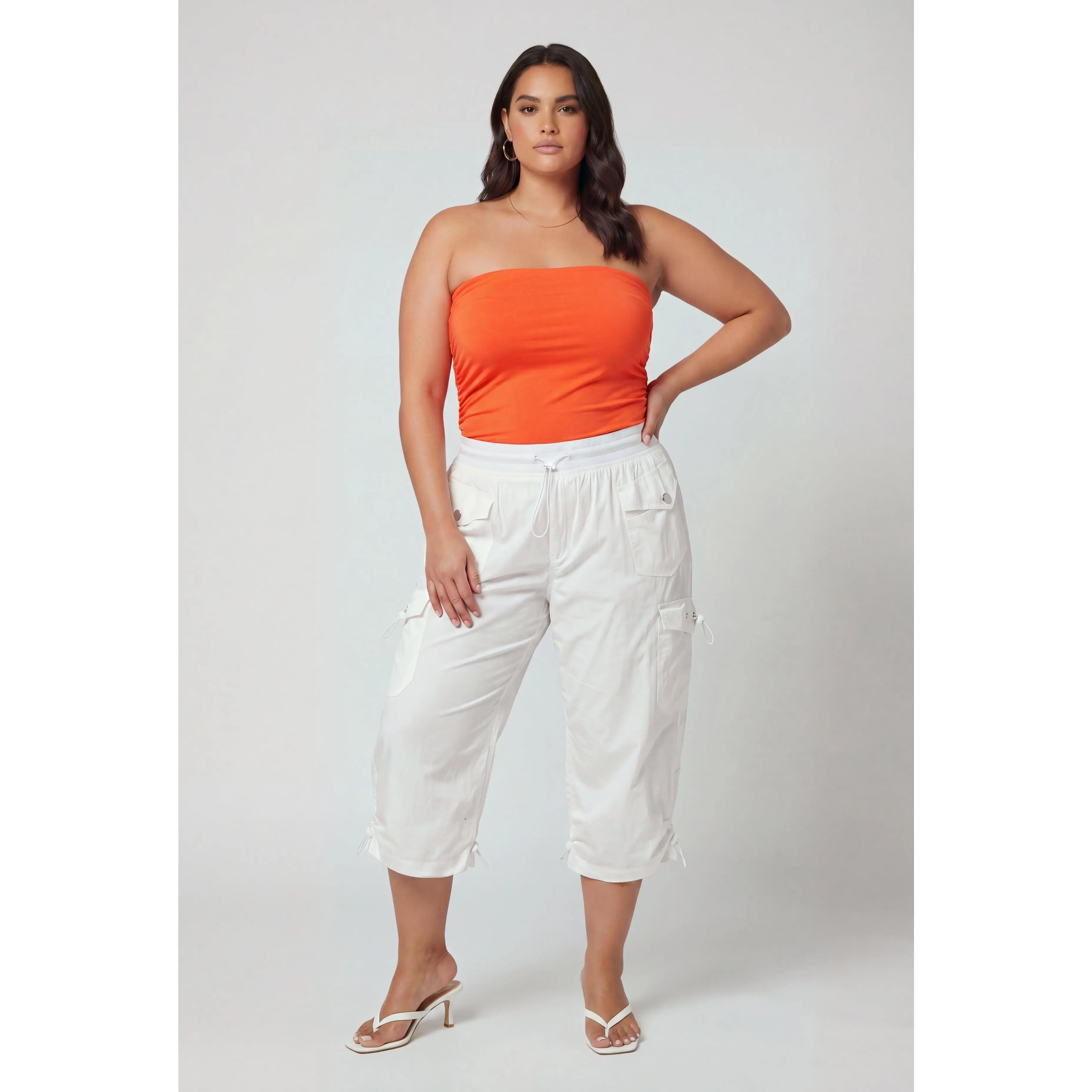 Plus Size Toggle Drawstring Waist Cargo Capris