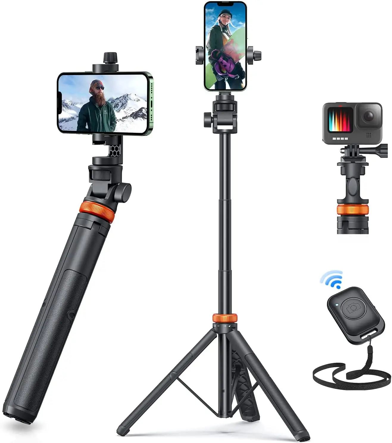 Newest 62" Phone Tripod, Tripod for Iphone & Selfie Stick Tripod with Remote, Upgraded Iphone Tripod Stand & Travel Tripod, Solidest Cell Phone Tripod Compatible with Iphone 15/14/13/Android Accessories Aluminum Smartphone Landscape Mount Port Portable