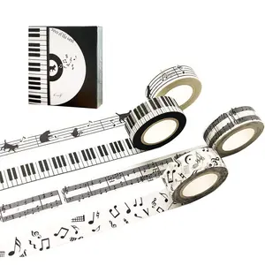 Black and White Piano Note Melody Keyboard  Staff Stave Score Music washi Tape Set of 4 Rolls - Decorative DIY  Masking Scrapbook Notebook Planner | Length: 10m (10.93 Yards)