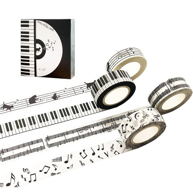 Black and White Piano Note Melody Keyboard  Staff Stave Score Music washi Tape Set of 4 Rolls - Decorative DIY  Masking Scrapbook Notebook Planner | Length: 10m (10.93 Yards)