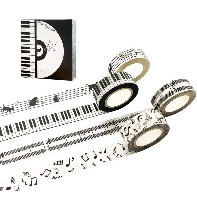 Black and White Piano Note Melody Keyboard  Staff Stave Score Music washi Tape Set of 4 Rolls - Decorative DIY  Masking Scrapbook Notebook Planner | Length: 10m (10.93 Yards)