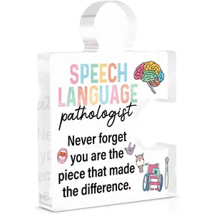 Speech Pathologist Gifts - Physical Therapist Slp Gifts - Speech Language Pathologist Acrylic Puzzle Piece Plaque Keepsake Present for Birthday Christmas Retirement - Therapist Office Desk Decor
