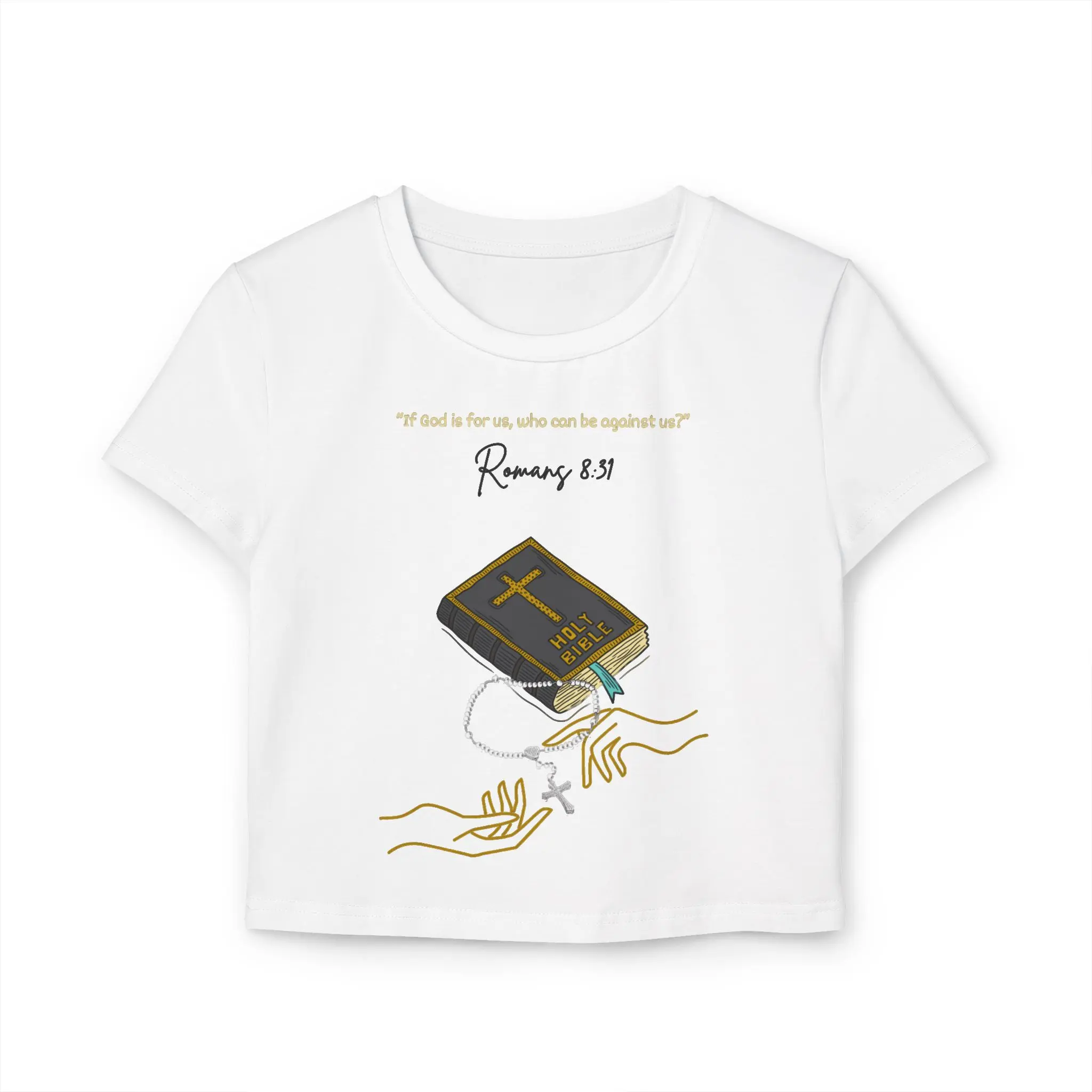 Bible Hands Illustration Crop Tee | Christian Faith Scripture Design