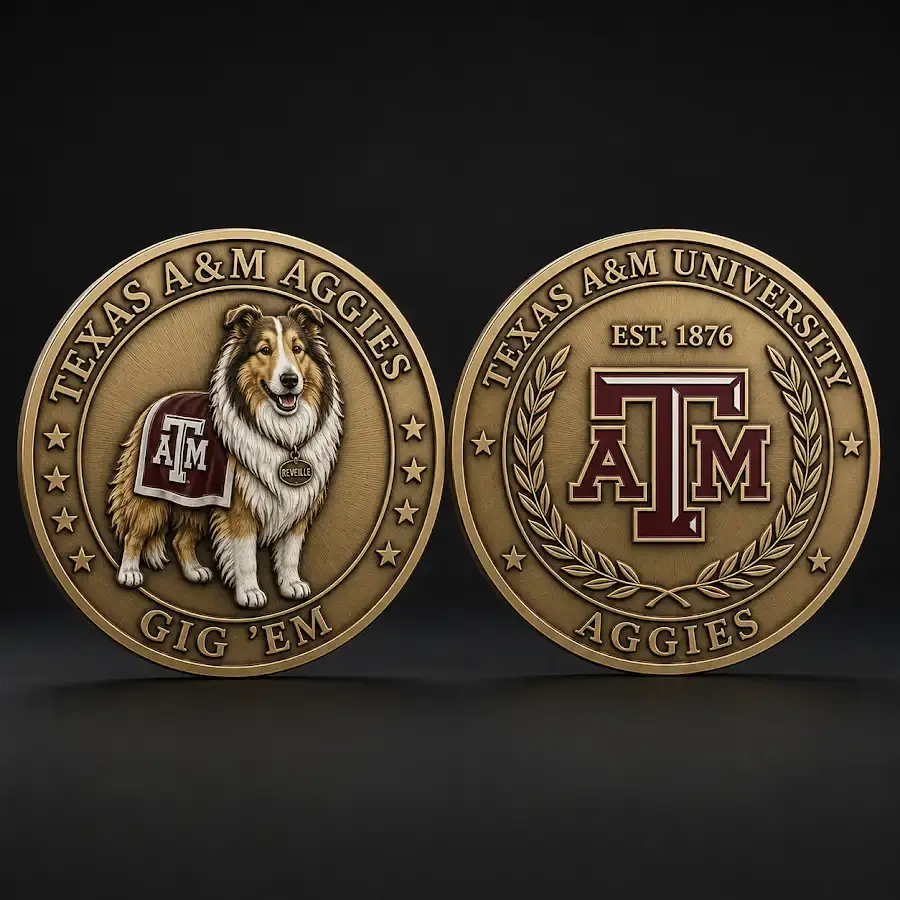Texas AM Aggies challenge coin Texas AM University Gig Em Revue Est 1876 Aggies college football fan collectible coin gear