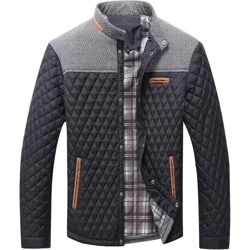 Zaitun Men's Diamond Quilted Puffer Down Coat - Long Sleeve Tops, Coats, Cold Weather Gear, Foldable Pack-small Puffer, Business Casual Outfits, Concealed Placket, Inner Pocket