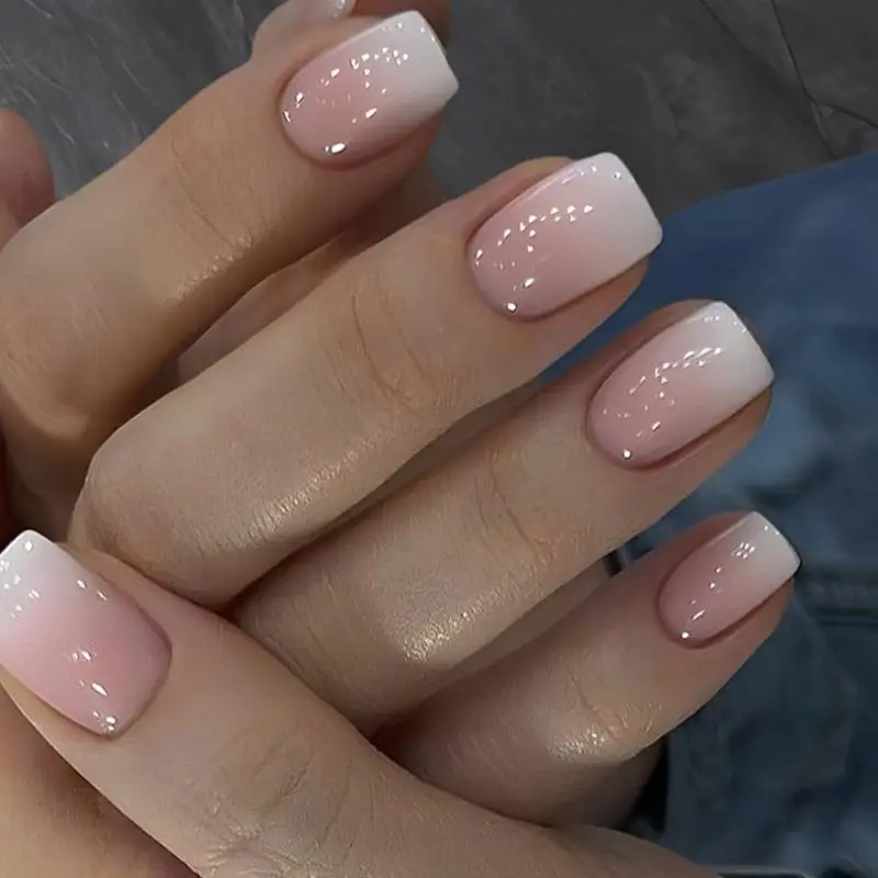 French False Nails Kit, 24pcs/set Gradient Glitter Stylish Press on Nails with Nail File & Sticker Sheet, Elegant Stick on Nails Kit for Manicure, Chr