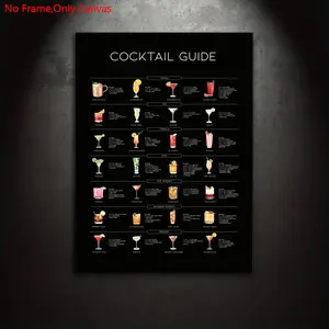 1 piece/set frameless canvas painting print poster, minimalist style art, ultimate cocktail guide, a perfect gift for bartending enthusiasts, ideal gift for bedroom, living room, dorm hallway, kitchen, mural, wall decoration, room decoration