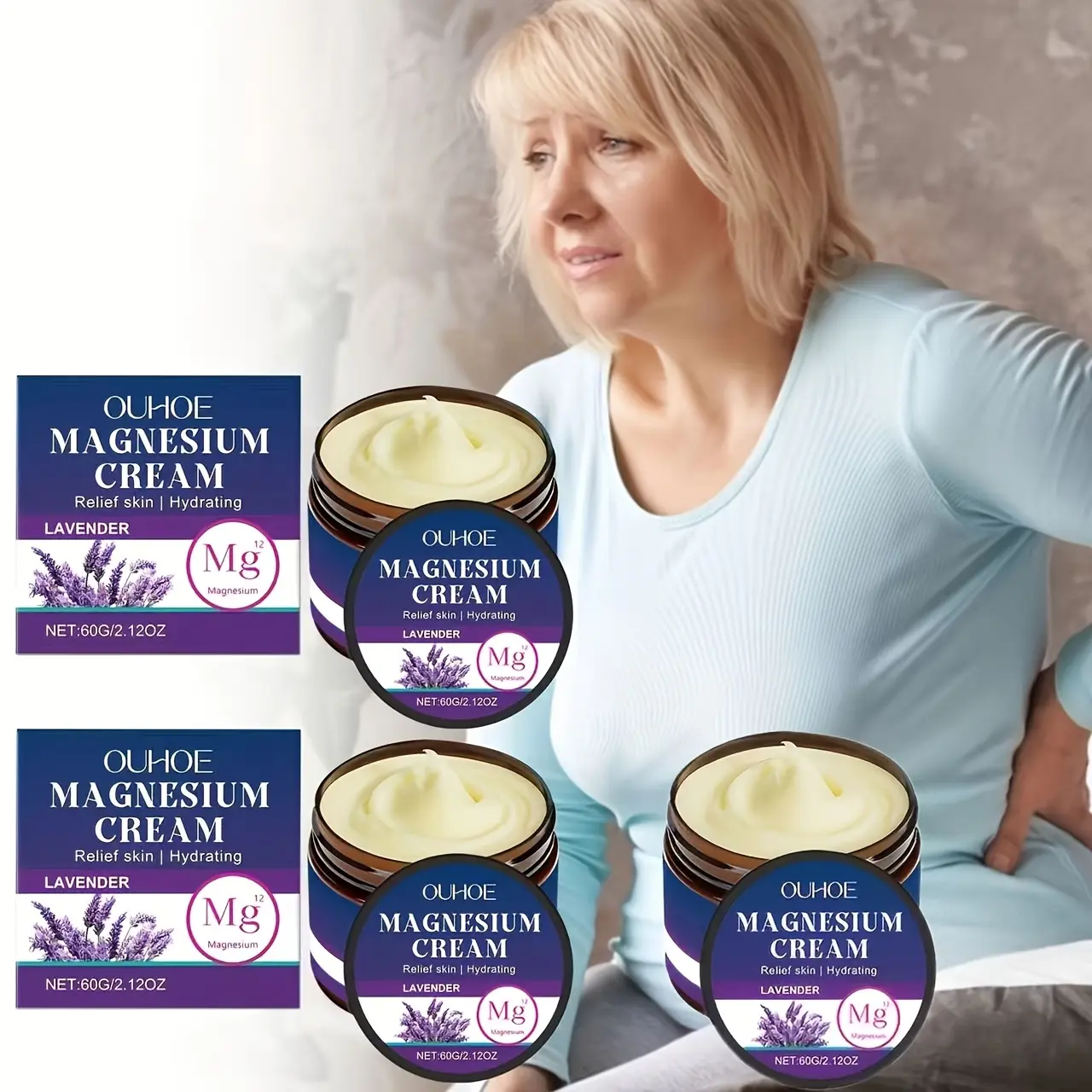 2-Pack Body Care Magnesium Cream Moisturizer - Lavender Extract, Hyaluronic Acid, Hydrating Muscle Formula, Gentle Daily Massage Cream for Wrists, Knees (Body Care Products)
