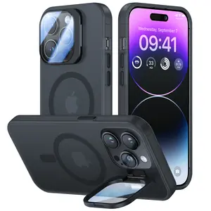 VOFATA Designed for iPhone 14 Pro Max Case with Metal Camera Stand [Built-in 9H Camera Lens Protector][Compatible with Magsafe] Mil-Grade Shockproof Translucent Magnetic for iPhone 14 ProMax Case, Black