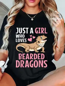 100% Cotton Just A Girl Who Loves Bearded Dragons Cute Lizard Reptile T-Shirt