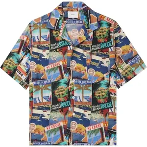 Rhude Postcard Silk Shirt Blue Multicolor