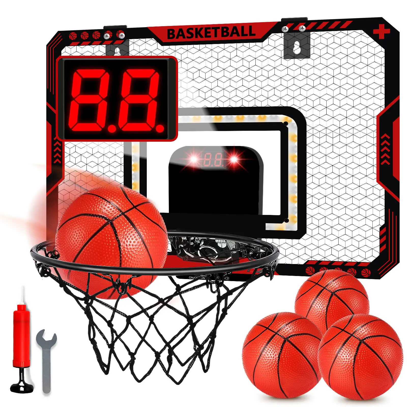 Indoor Mini Basketball Hoop, Basketball Frame for Kids with Electronic Scoreboard & 3 Balls - Birthday Christmas Gifts for Ages 5-12