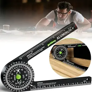 Carpenter Angle Finder, 1 Set Durable Woodworking Scale Mitre Saw Protractor Level with Marking Pencil, Office Measuring Supplies,10PCSMarking Pencil,360° Internal & External Angle Measurement, Hand Tools