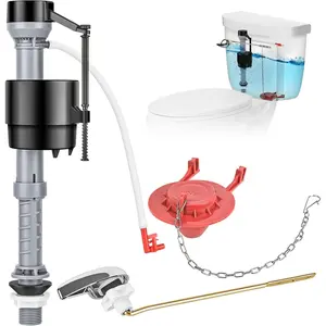 Toilet Flusher Replacement Kit Fill Valve 2-Inch Flapper Toilet Handle Lever Adjustable Quiet Easy to Install Complete Inside Tank Toilet Parts Kit Red 1-Pack