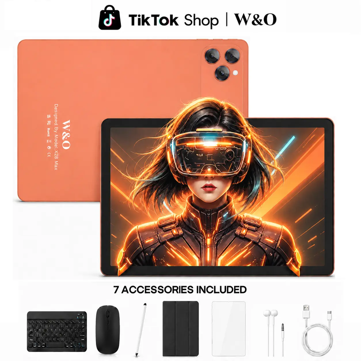 W&O Back to School-11" Android 15 Tablet, Large HD Screen, 12GB RAM+256GB Expandable Storage, 10000mAh Long-Lasting Battery, 5G WiFi, Dual Camera, Tablet Bundle with Keyboard, Mouse, Stylus&Case, Portable Device for Work, Valentine’s Day Gift