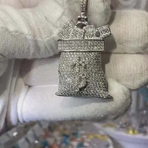 925 Sterling Silver Moissanite Money Bag Pendant