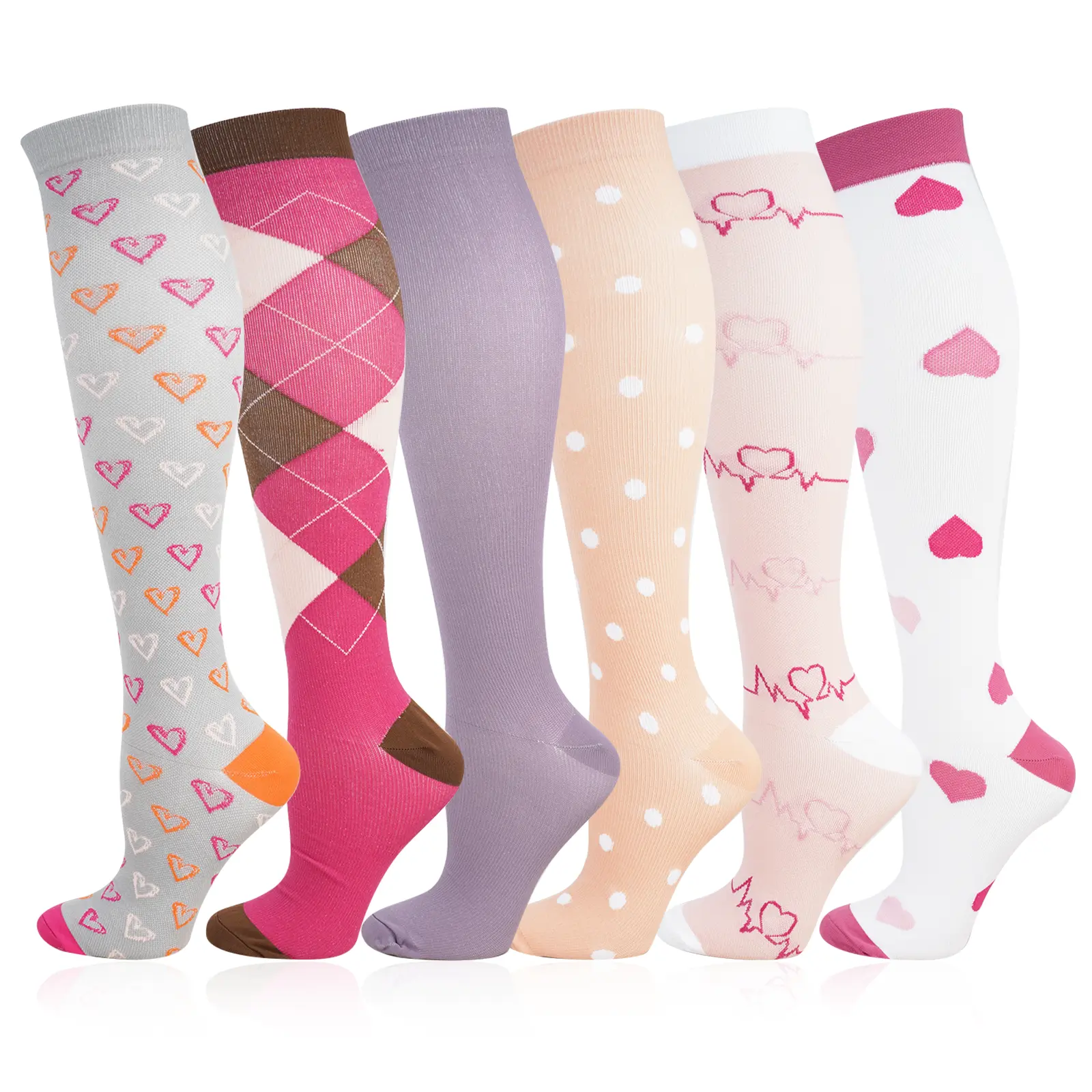 CHEERFULSTEPS Gift Socks for Her Fall, 6 Pairs Sports Compression Socks, Women's High-Elastic Stockings,Leg Socks Calf Socks, Running Yoga Long Tight Socks