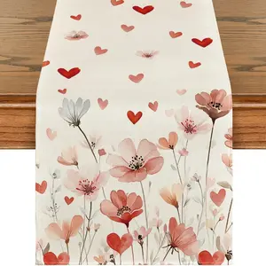 1 PC, Floral Valentine's Day Table Runner, Easily Maintainable, Wedding Anniversary Kitchen Dining Table Decoration, Home Party Decorations