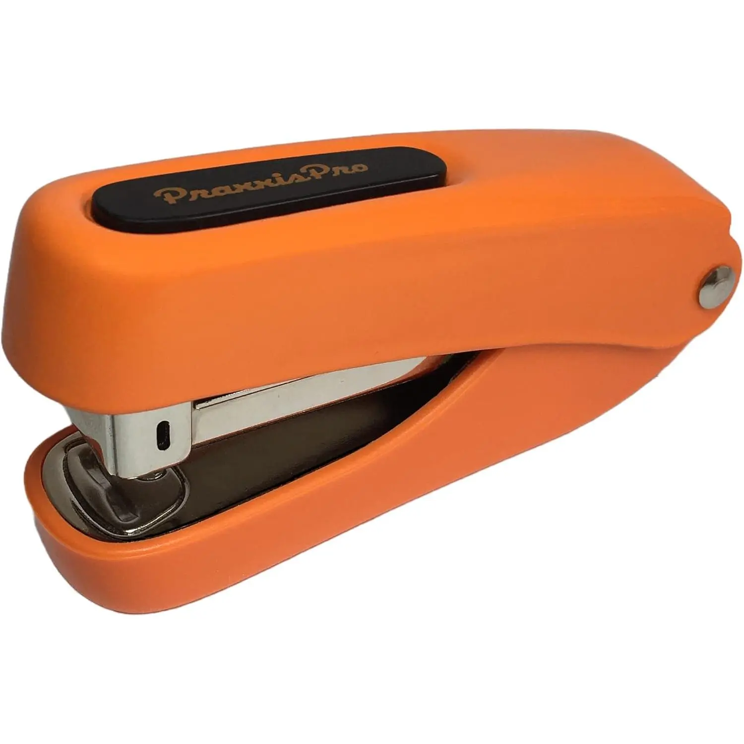 Praxxis Pro New Aria-Plus Half-Strip Mini Stapler - Colorful and Compact Office Stationery, Durable for Office & Travel, High Capacity Stapling Holds 105 26/6 Standard Staples, Orange, For Every Stapling Need, Holds 105 Staples