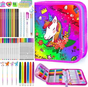 53 PCS Unicorn Themed Washable Scented Markers Set with Glitter Pencil Case & Tote Bag for Kids 4-8 Girls Perfect Birthday Gifts Durable Portable Art Kit Includes Colored Pencils Markers Crayons Pens & More  girl gift child development toys