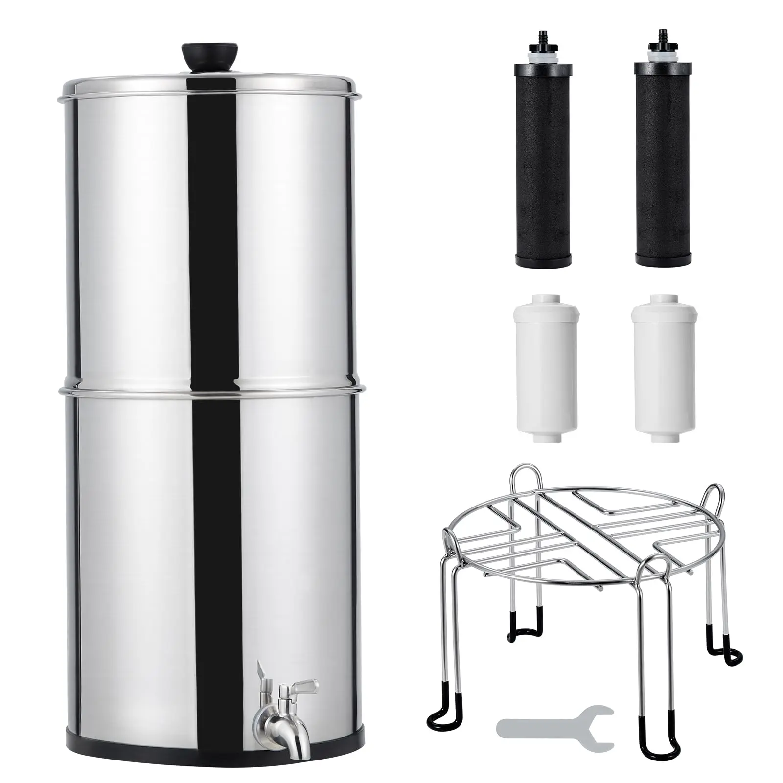 【GARVEE】304 Stainless Steel Gravity Water Filter - 2.25 Gal Countertop System w/ Dual Carbon Filters, Anti-Slip Base & Metal Spigot, Reduces Chlorine & Lead