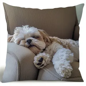 1pc Shih Tzu Plush Pillowcase, Home Decor Cushion Cover, Suitable as a Holiday Gift for Valentine's Day, Thanksgiving, Christmas, No Pillow Insert, Peach Skin Velvet, Single-Sided, 18x18 Inches