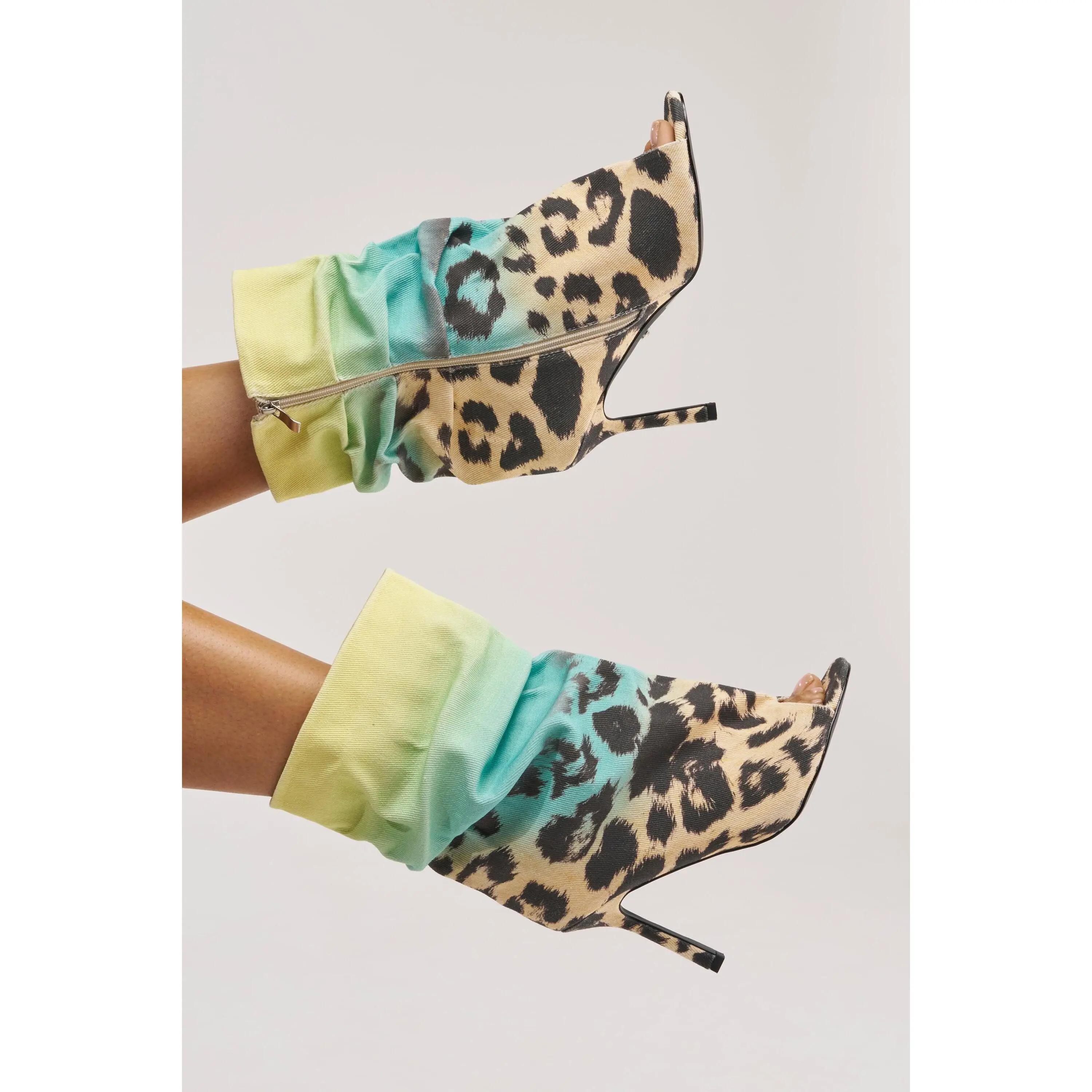 AKIRA GOLD ALMOST MULTI OMBRE LEOPARD OPEN TOE BOOTIE