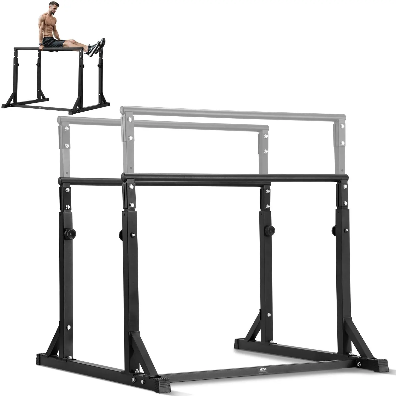 【SummerFinds】VEVOR Dip Bar, 800 lbs Capacity, Heave Duty Dip Stand Station with Adjustable Height, Fitness Workout Dip Bar Station Stabilizer Parallette Push Up Stand, Parallel Bars for Strength Training Home Gym