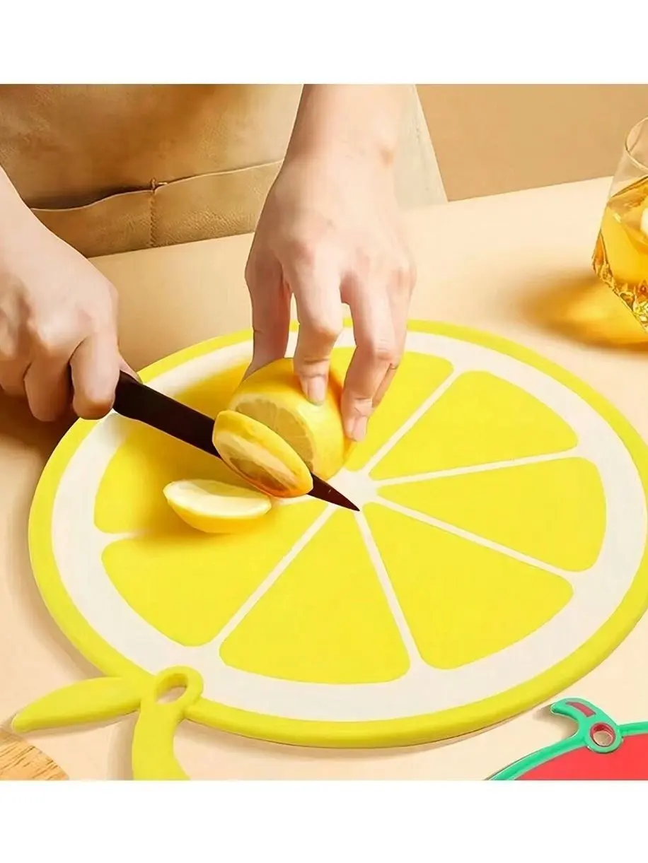 1pc, Chopping Board, Plastic Cutting Board, Butcher Block, Lemon Pattern Cutting Board,Charcuterie Board For Meat, Cheese, Bread, Vegetables And Fruits, Cutting Board For Home Dormitory, Kitchen Gadgets, Gifts For Family