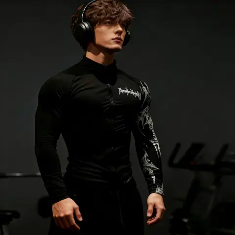 Men's Compression Gym Jacket - Quick-Dry Zippered Sports Top, All-Seasons Athletic Outerwear, Fitness Clothing for Workout
