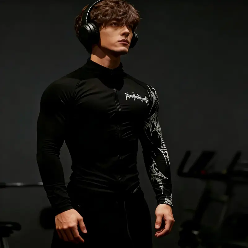 Men's Compression Gym Jacket - Quick-Dry Zippered Sports Top, All-Seasons Athletic Outerwear, Fitness Clothing for Workout