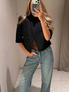 Women's Regular Fit Short Sleeve Blazer, Business Suit Jacket for Ladies, Graduation Dress, Elegant and Professional Outerwear