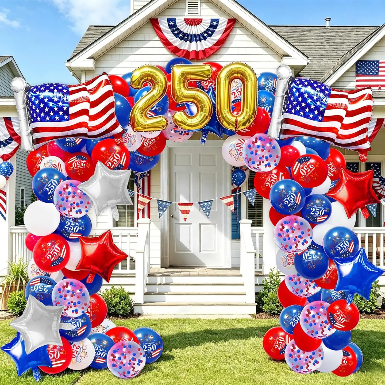 104PCS 4th of July Balloon Arch Kit, Red White Blue Balloons, American Flag Patriotic Decorations, USA Independence Day Party Supplies, Birthday & Graduation Decor