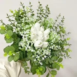 AnY Rose/Tulip Eucalyptus & Baby's Breath Bouquet Combo,70 Pcs Mixed Artificial Eucalyptus Leaves Stems Bulk,Baby Breath Artificial Flowers Bulk with Eucalyptus Leaves Greenery Stems for DIY Bouquets Wedding Floral Home Decor (Green+White-120pcs)