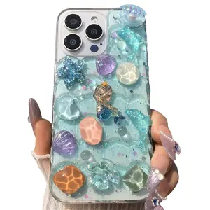 Handmade Mermaid Starfish Cliff Shell Soft Tpu Protective Phone Case for iPhone 17 16 15 14 13 12 11 Pro Max Back Cover